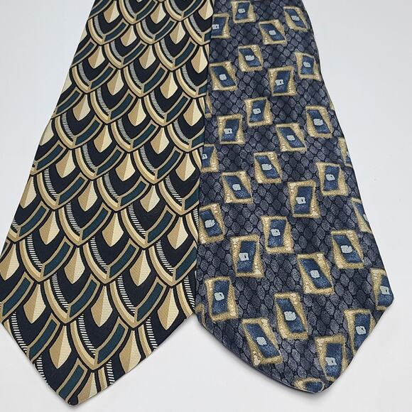 Zylos George Machado 100% Italian Silk Necktie Lot Of 2 Blue Abstract - Picture 1 of 4